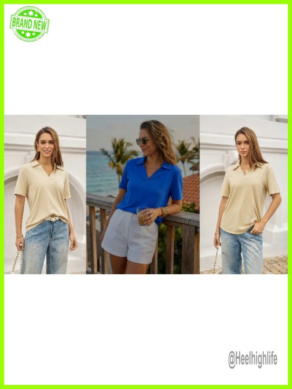 Women's Short Sleeve V Neck Polo Shirt Business Casual Blouse - Picture 5 of 6
